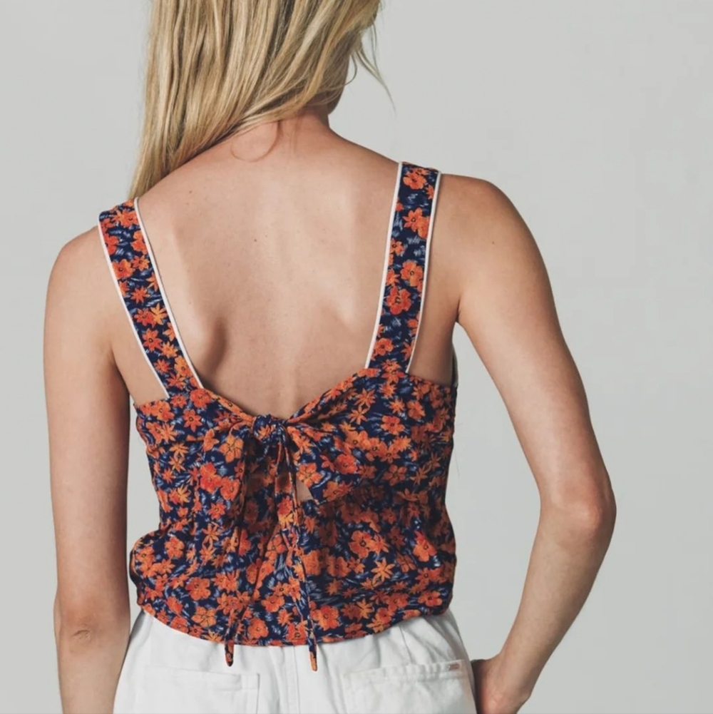 Rochelle Behrens Bow Tie Back 'Stephanie' Floral Crop Tank Top XS - Picture 2 of 7